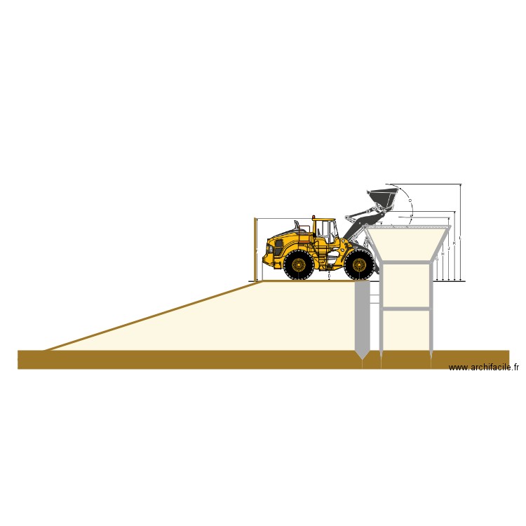 Mur rampe en coupe sans butée 4m. Plan de 4 pièces et 65 m2