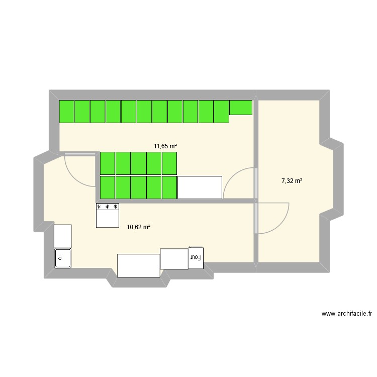 v2 élevage. Plan de 3 pièces et 30 m2