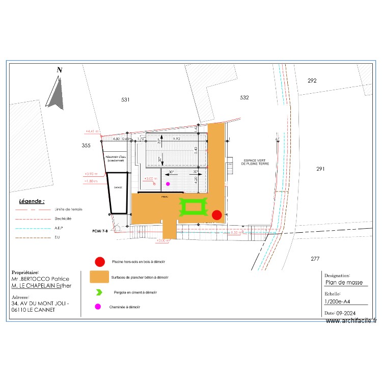 PCMI-2 BASE A DEMOLIR. Plan de 6 pièces et 206 m2