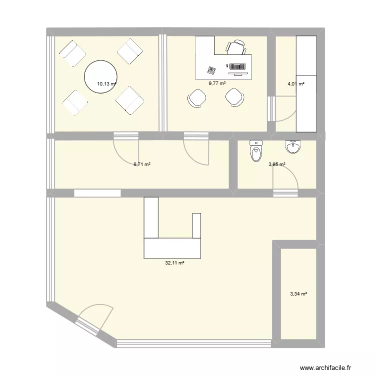 Agence. Plan de 7  et 72 m²