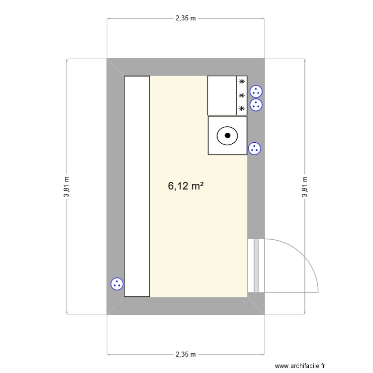 Buanderie. Plan de 1 pièce et 6 m2