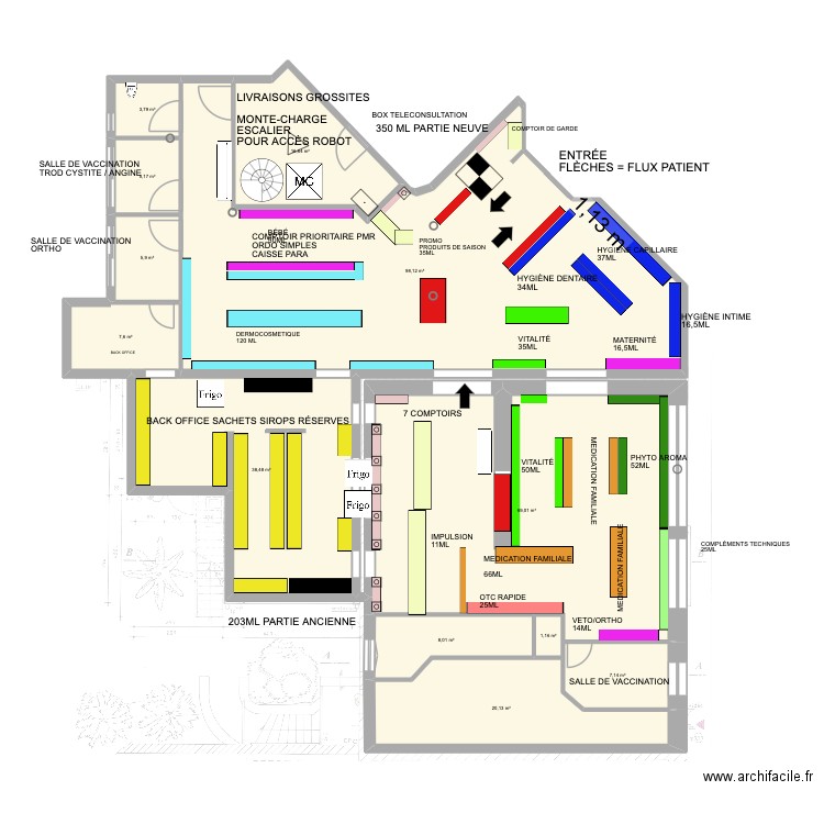 Plan pharmacie Entière 11. Plan de 12 pièces et 281 m2