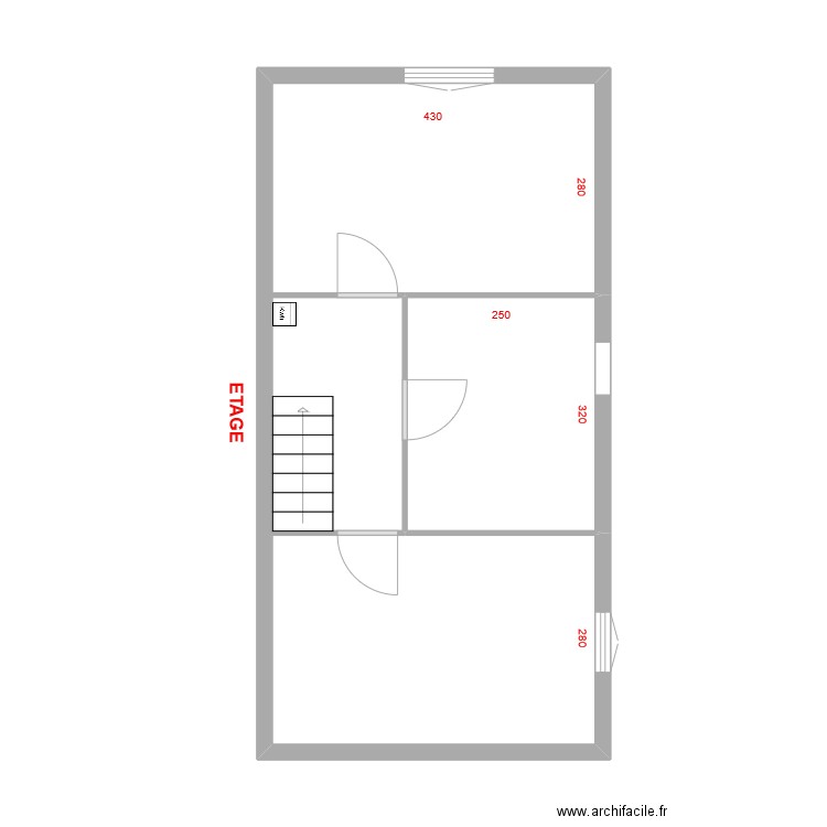 ETAGE. Plan de 2 pièces et 37 m2