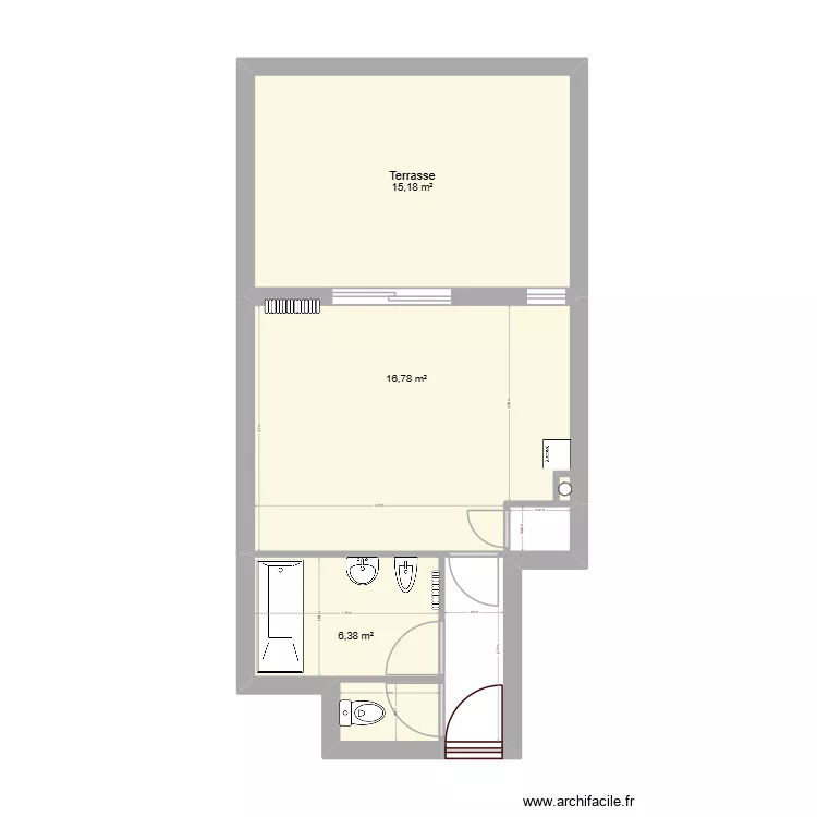 existant Roquelaine. Plan de 3  et 38 m²