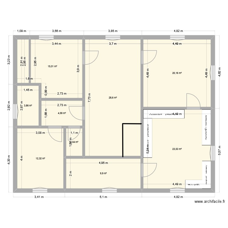 Sara & Alex avec ouverture. Plan de 9 pièces et 120 m2