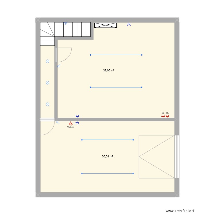 PS2. Plan de 2 pièces et 69 m2