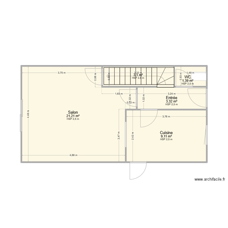 lemonier. Plan de 5 pièces et 38 m2