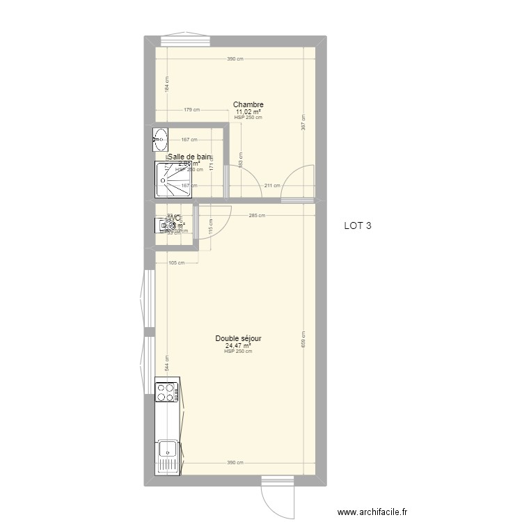 plan apprtement rdc2. Plan de 4 pièces et 39 m2