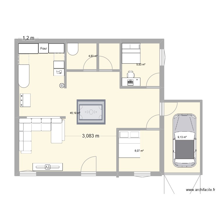 Rayyanp0001. Plan de 5 pièces et 71 m2