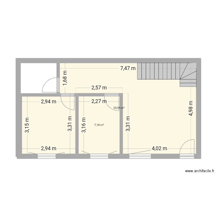 Fouzia. Plan de 2 pièces et 42 m2