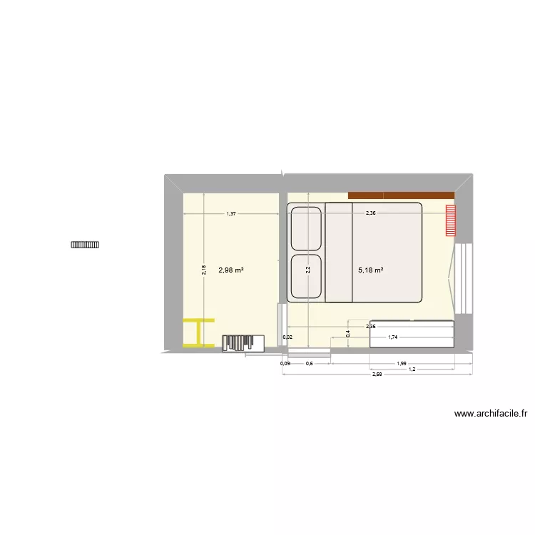 Chambre. Plan de 2 Pièces et 8 m² Chambre. Plan de 2 Pièces et 8 m²