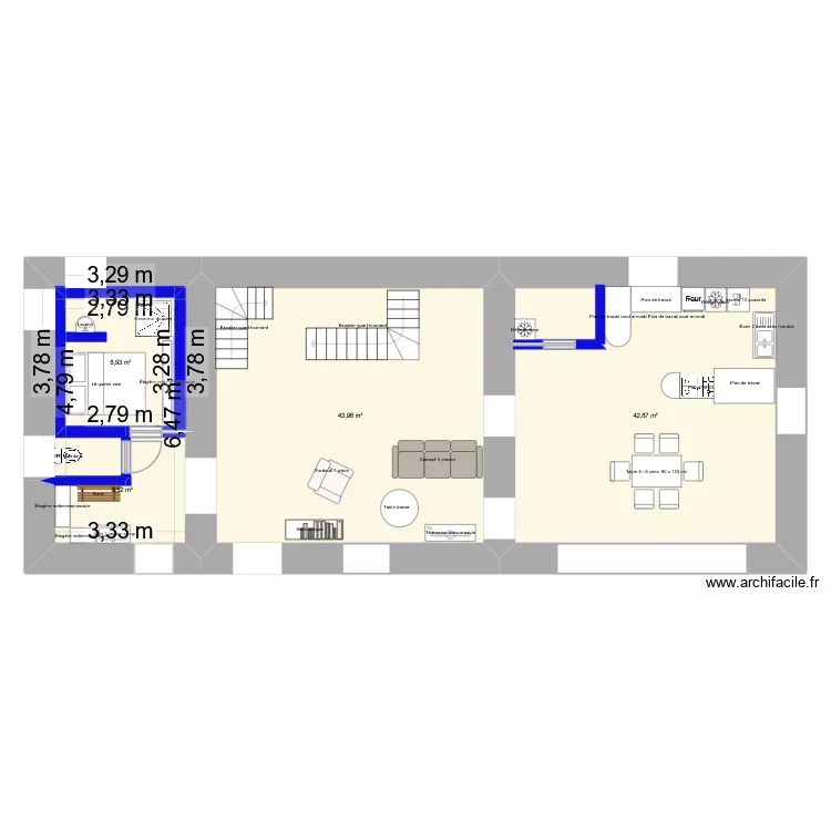 rez de chauss&eacute;e. Plan de 4  et 104 m²