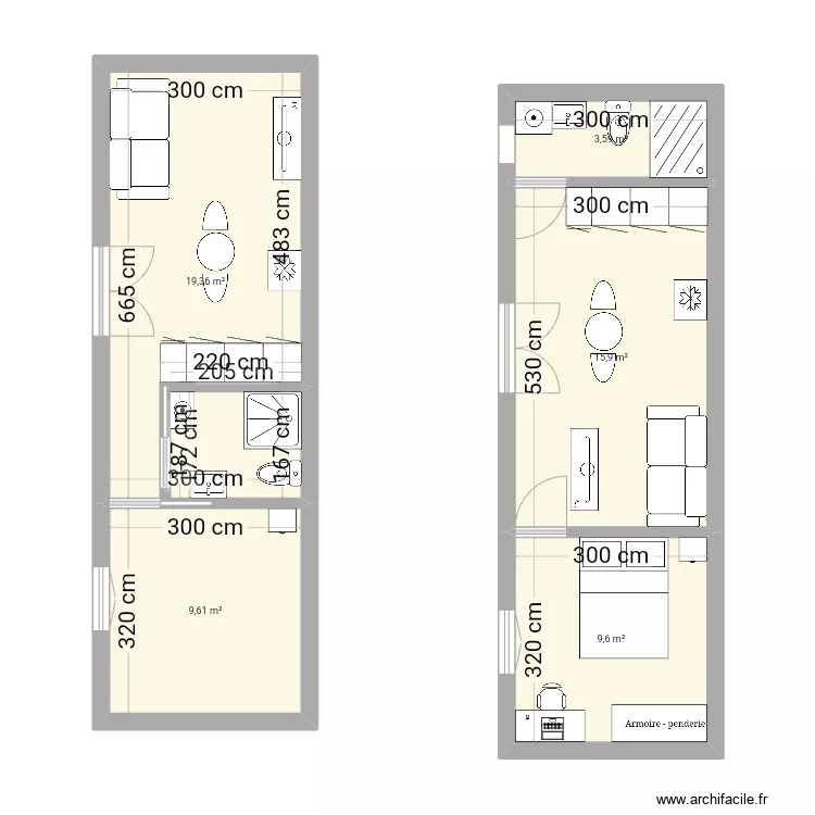T2 garage. Plan de T2 garage. Plan de