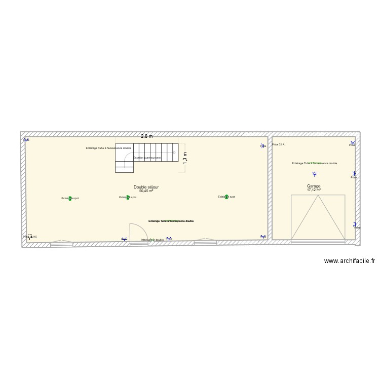 Masse RDC. Plan de 2 pièces et 68 m2