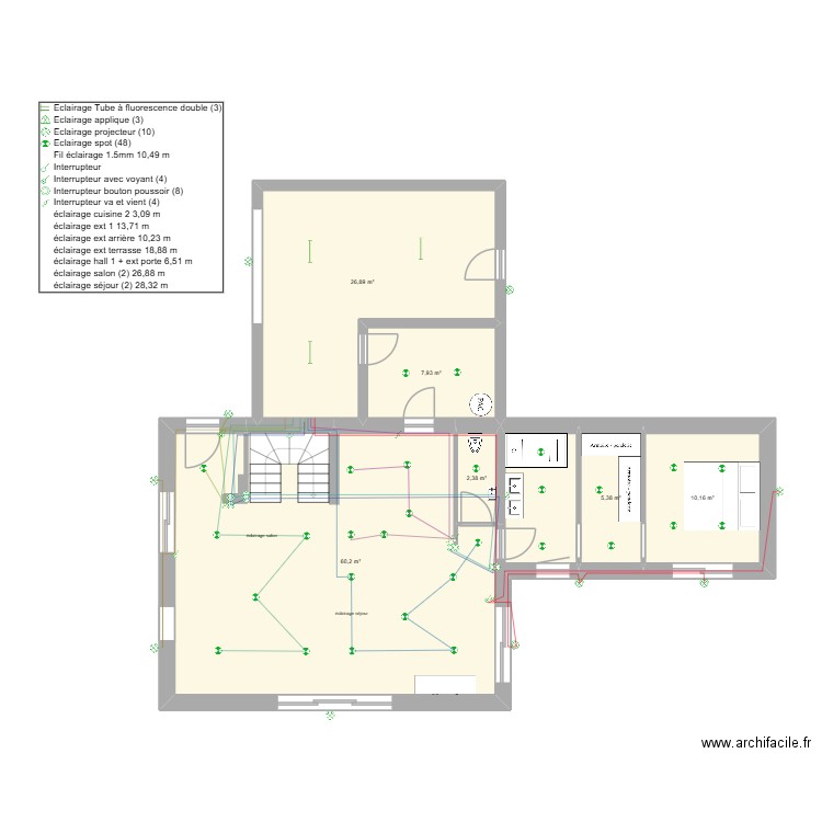 Tyty & Yanis circuit éclairage. Plan de 11 pièces et 171 m2