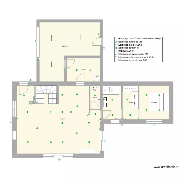 Tyty & Yanis circuit &eacute;clairage. Plan de 11 pièces et 171 m²