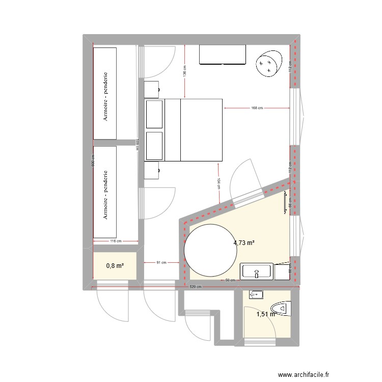 chambre V2. Plan de 3 pièces et 7 m2