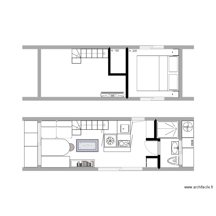 Projet Tiny House VV. Plan de 5 pièces et 26 m2
