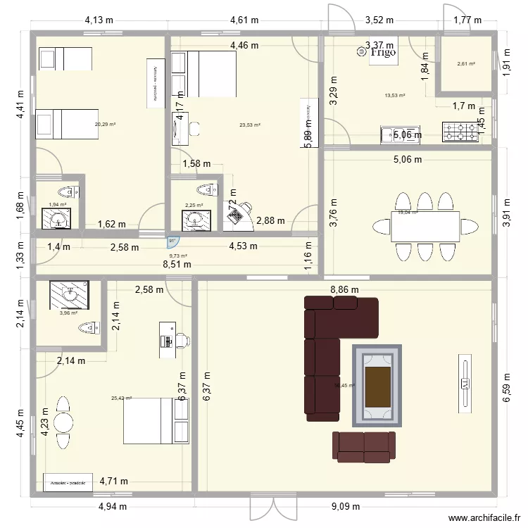 construction de trois chanbre. Plan de 