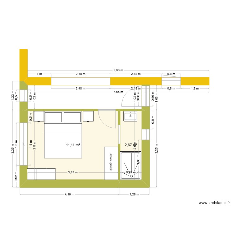 petit agrandissemrnt. Plan de 2 pièces et 14 m2