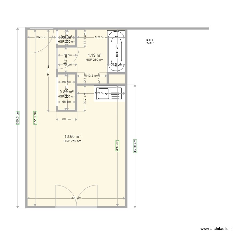 FONCIA ROLLINAT B117. Plan de 5 pièces et 24 m2