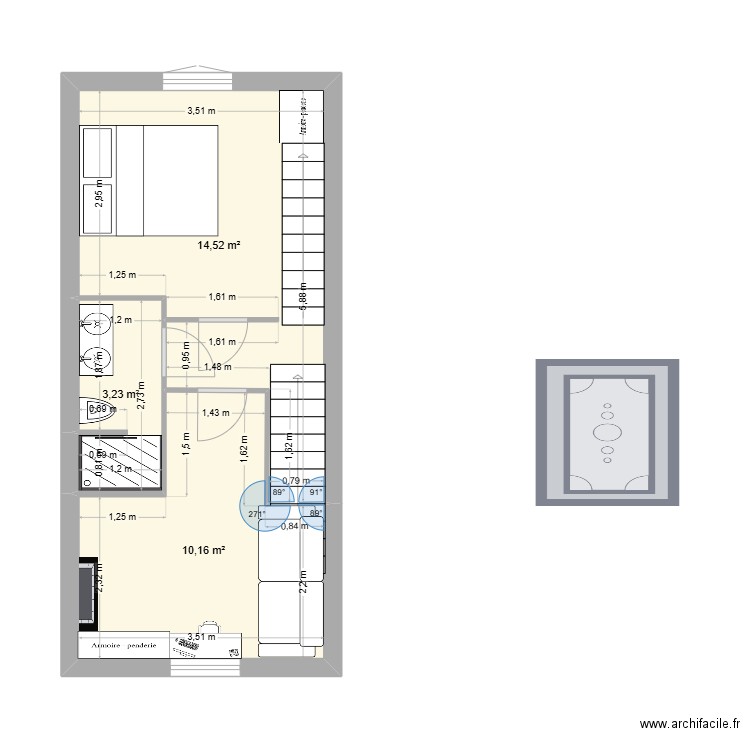 premier étage housie dax. Plan de 3 pièces et 28 m2
