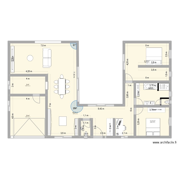 A construire. Plan de 7 pièces et 140 m2