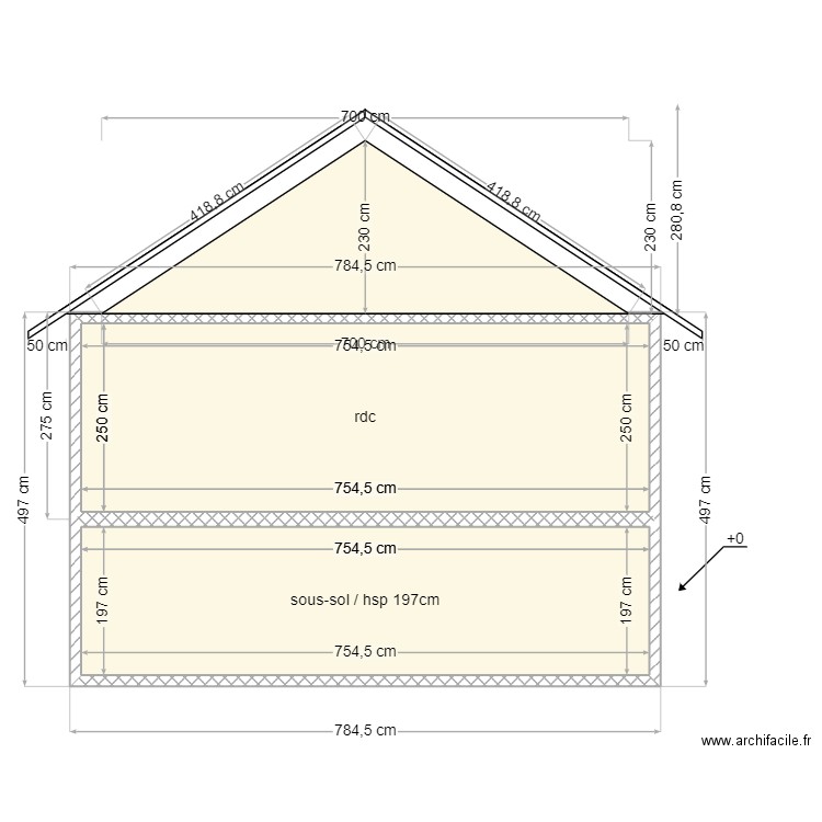 maison Douvres 73m² / plan coupe 2. Plan de 2 pièces et 34 m2