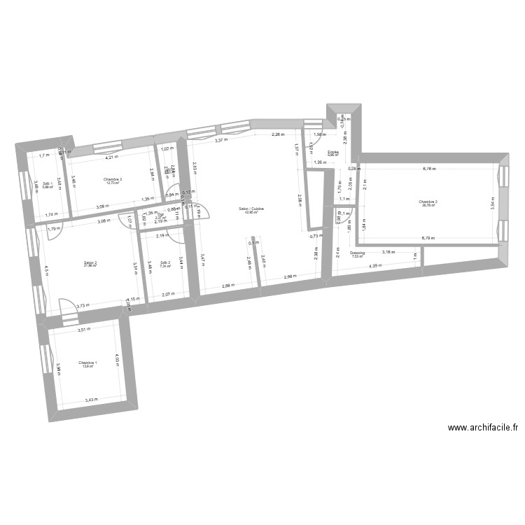 BOCCARA PROJET. Plan de 13 pièces et 156 m2
