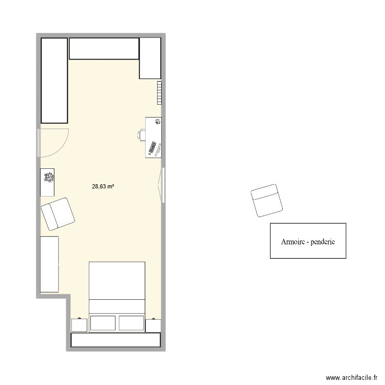 Chambre 2. Plan de 1 pièce et 29 m2