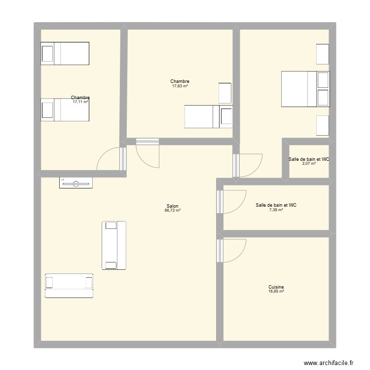 maison raouf. Plan de 6 pièces et 128 m2
