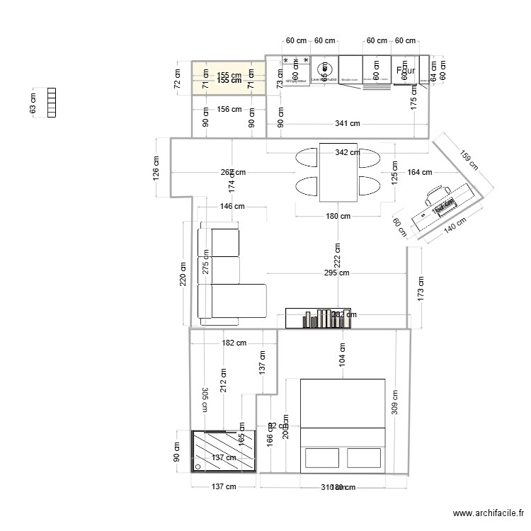 BBBB. Plan de 1 pièce et 1 m2
