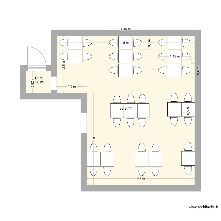 terrasse. Plan de 2 pièces et 35 m2