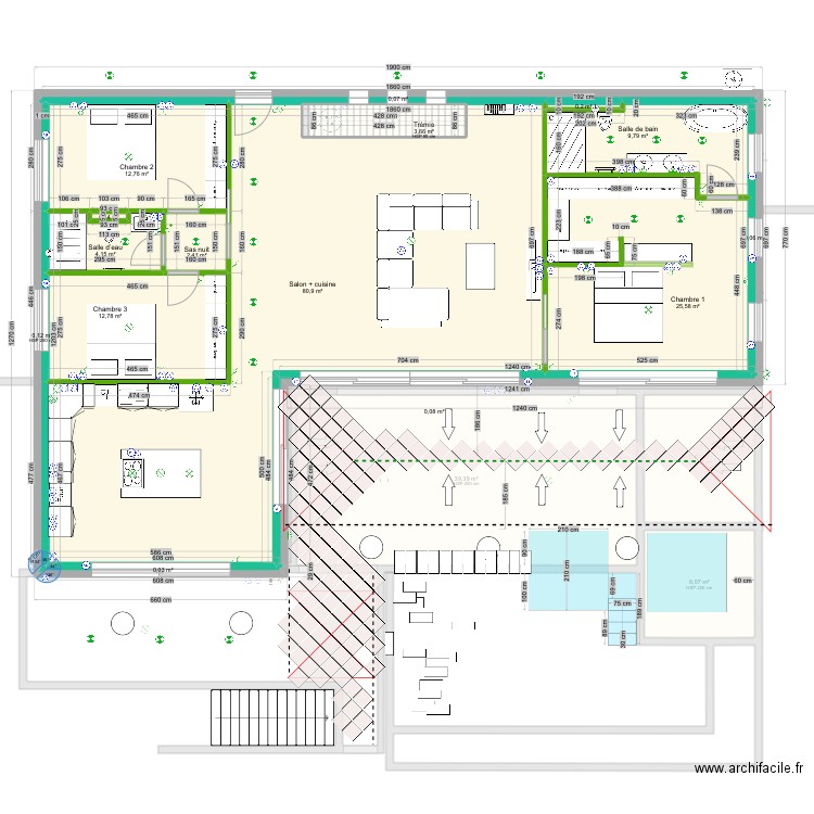 Plan pente terrasse car. Plan de 26 pièces et 374 m2