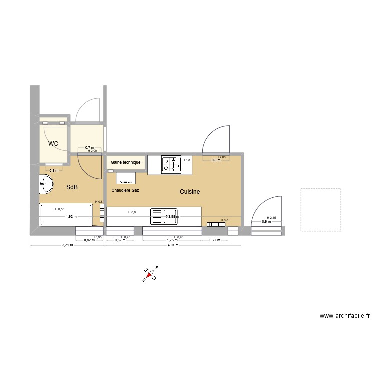 Copie BatiAction Paul Gauguin. Plan de 6 pièces et 14 m2