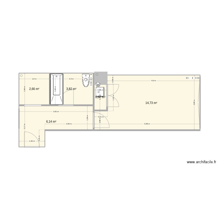 Testo. Plan de 5 pièces et 28 m2