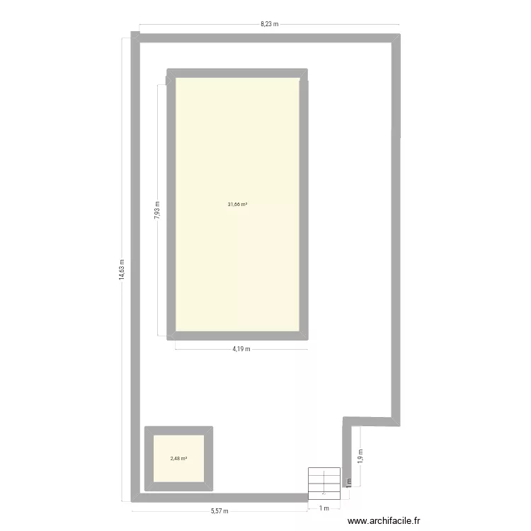Piscine plage. Plan de 2  et 34 m²