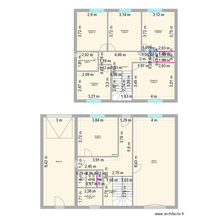 existant pires. Plan de 20 pièces et 176 m2