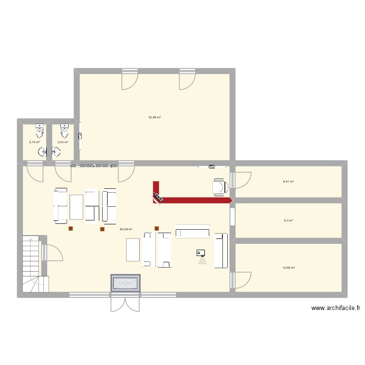Laser game. Plan de 7 pièces et 130 m2