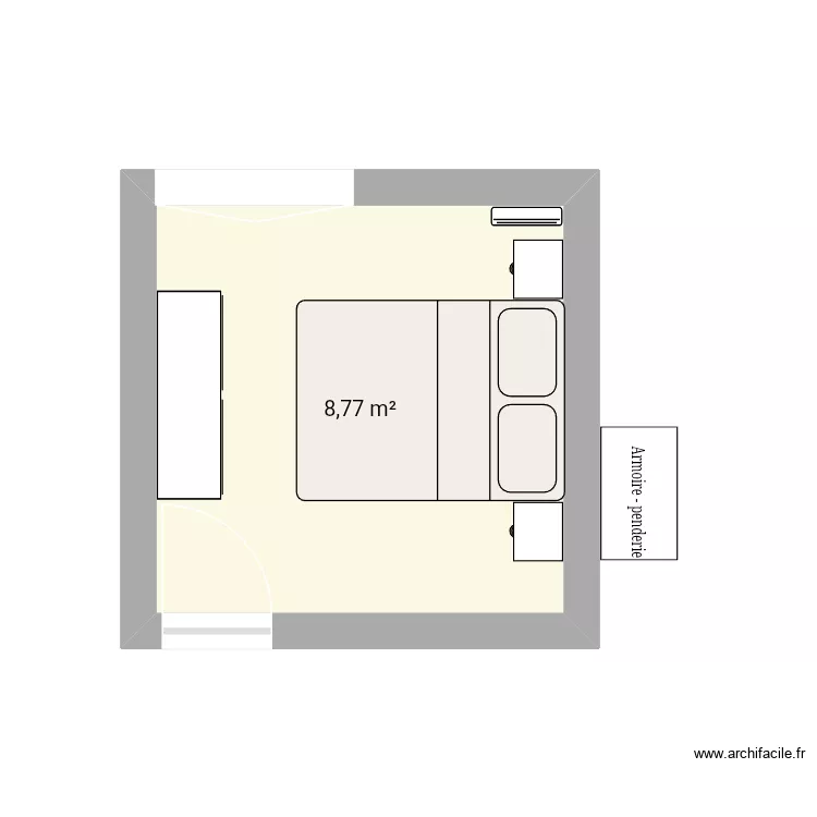 Chambre Estelle. Plan de 1  et 9 m²