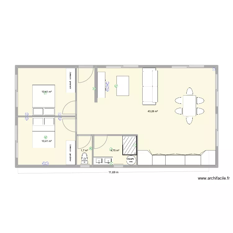 containers. Plan de 5  et 71 m²