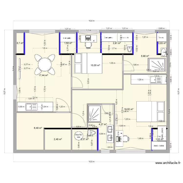 hussigny grenier bis. Plan de 13  et 76 m²