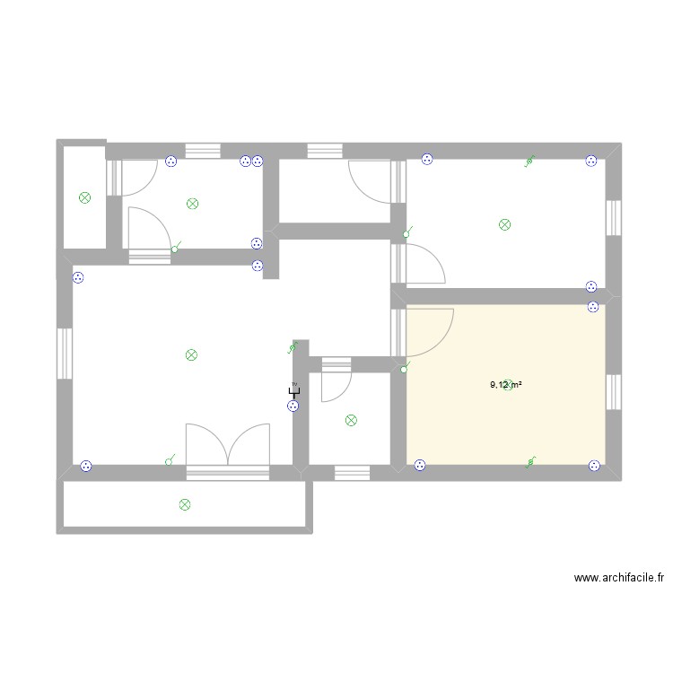 wyne. Plan de 1 pièce et 9 m2
