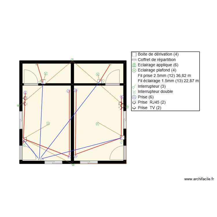 Dortoire unifilaire. Plan de 