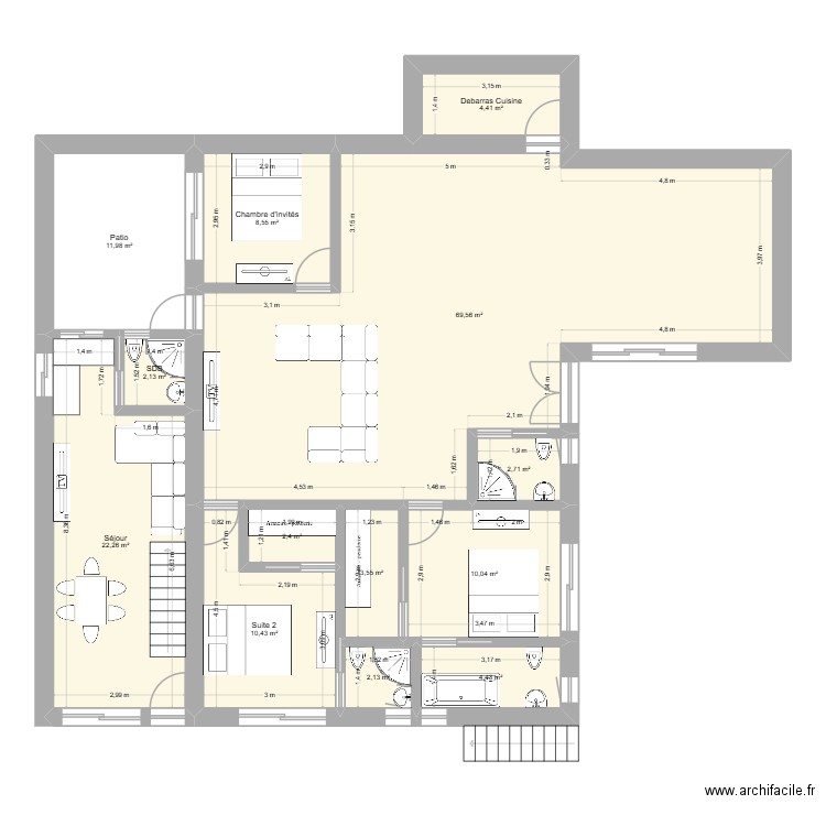 Djerba. Plan de 13 pièces et 155 m2