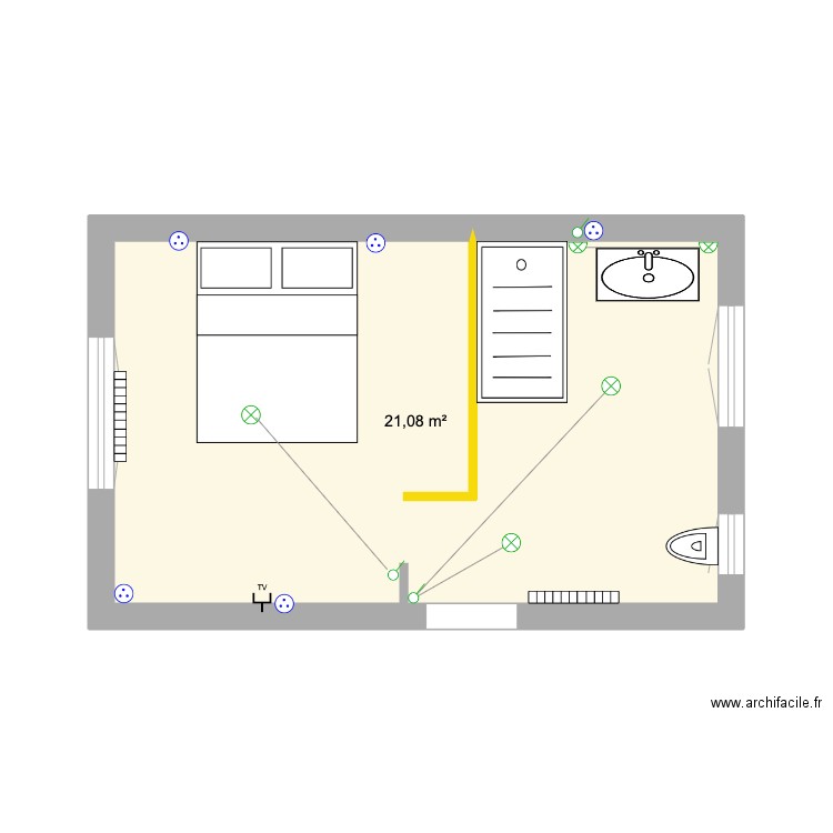 THOUVIGNON. Plan de 1 pièce et 21 m2
