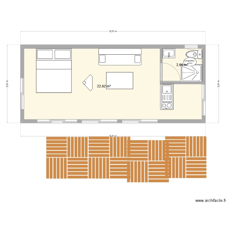 cabane 1. Plan de 2 pièces et 25 m2
