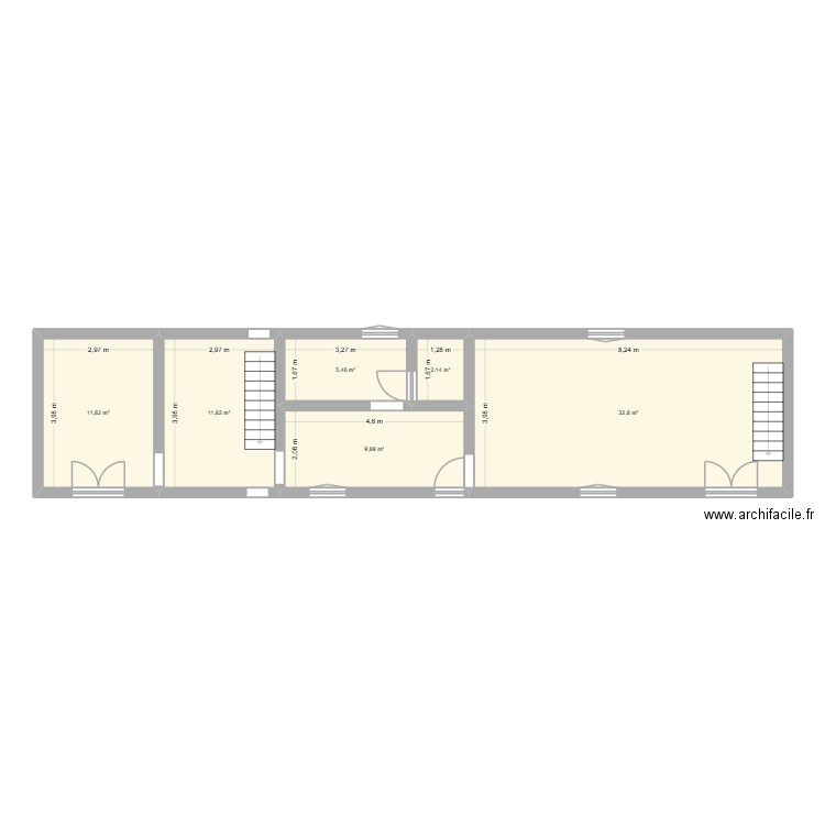 Maison RDC. Plan de 6 pièces et 74 m2