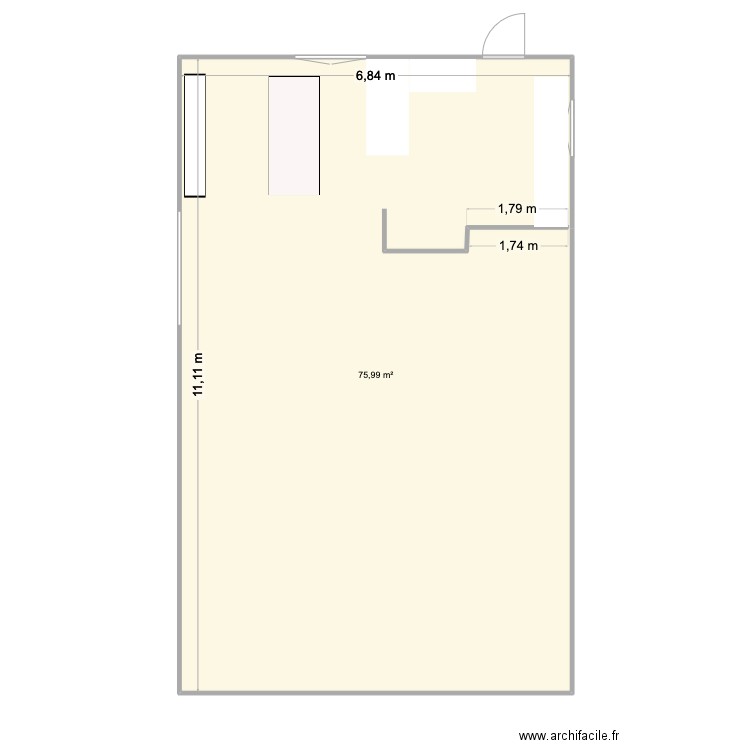 Cuisine. Plan de 1 pièce et 76 m2