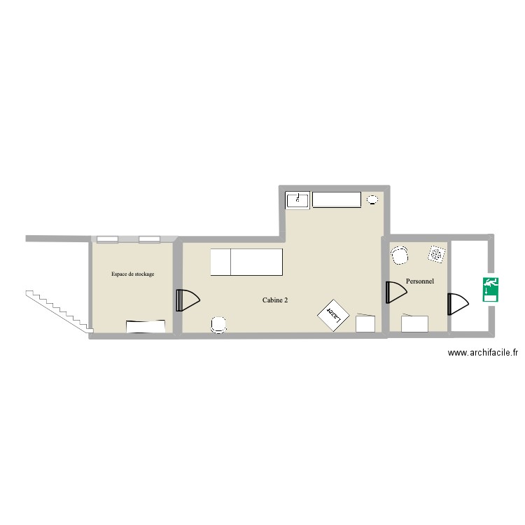 plan arrière du centre. Plan de 3 pièces et 52 m2